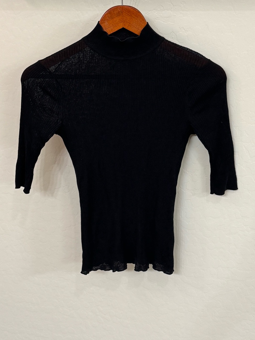 ATM Anthony Thomas Melillo Black Modal Rib Mock Neck Short Sleeve Tee Classic XS
